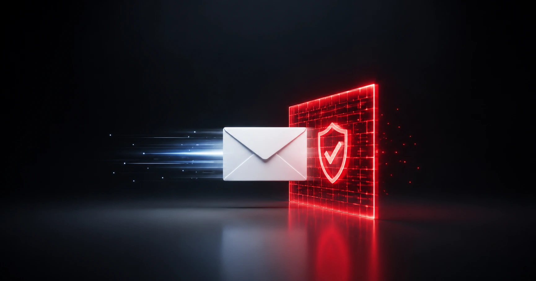 A clean, glowing email safely bypassing a digital security firewall, symbolizing secure email deliverability.